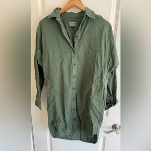 Womens Green Button-Up Shirt dress